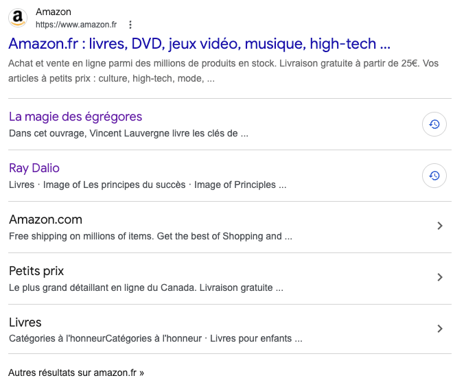 Exemple de sitelinks Google ads